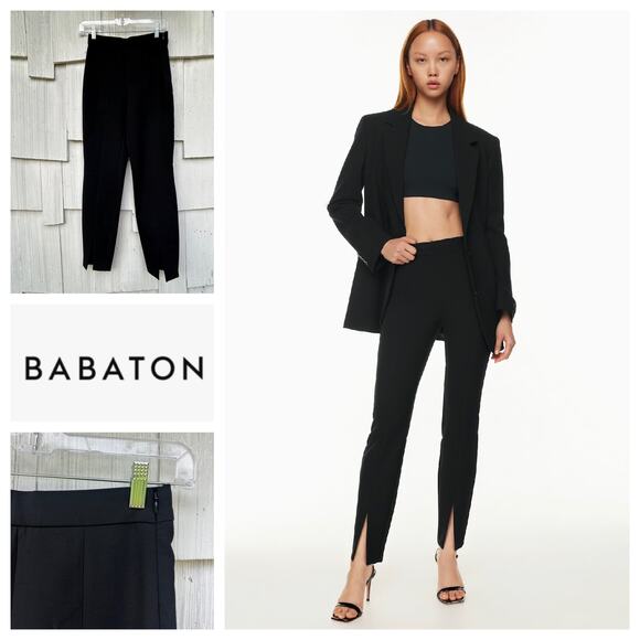 NWT Aritzia Babaton Cassatt Pant High Rise Slim Leg Front Slit Black Size‎ 2 - Picture 1 of 9